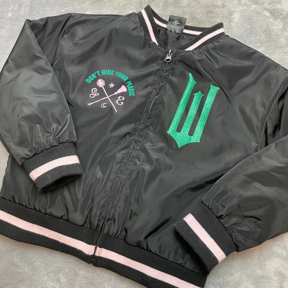 Universal Kids Wicked Bomber Jacket Size XS 4/5 Black Glitter Magic Theater Fan